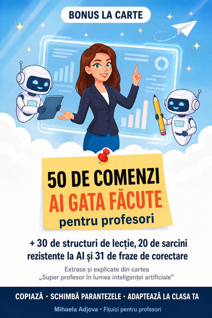 50 de comenzi AI gata făcute pentru profesori — copertă